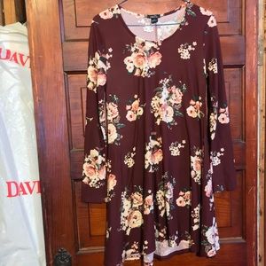 Rue 21 Maroon MIDI Floral Pattern Dress